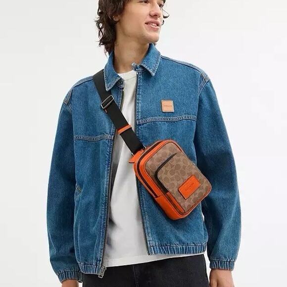 NWT Coach Racer Sling Pack In Colorblock Signature Canvas CAJ38 Spice Orange - Picture 9 of 9